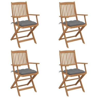 vidaXL - Tuinstoelen inklapbaar met kussens - Grijs - Acaciahout - 4 stuks product