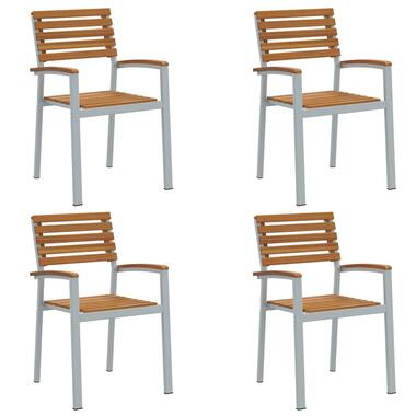vidaXL - Tuinstoelen - Grijs - Hout en Staal - 4 stuks - 56x57x87 cm product