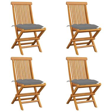 vidaXL - Tuinstoelen met grijze kussens - Massief teakhout - 4 stuks product