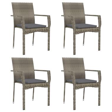vidaXL - Tuinstoelen met kussens - Grijs - Poly rattan - 4 stuks product