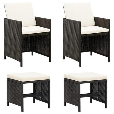 vidaXL - Tuinstoelen met voetenbanken - Zwart - Poly rattan - 4 stuks product