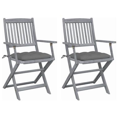 vidaXL - Tuinstoelen met kussens - Inklapbaar - Grijs - Acaciahout - 2 stuks product