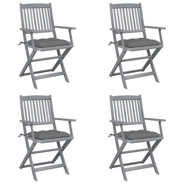 vidaXL - Chaises pliables d'extérieur et coussins - Gris - Acacia - 4 pcs product