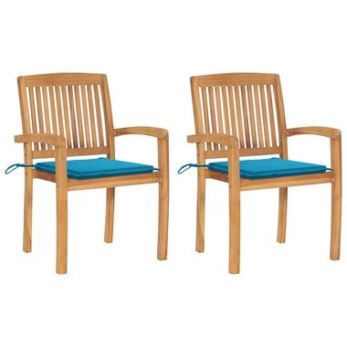 vidaXL - Tuinstoelen met blauwe kussens - Massief teakhout - 2 stuks product