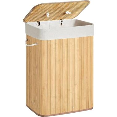 Bamboe wasmand met katoenen zak, handvaten en deksel product