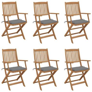 vidaXL - Chaises pliables de jardin avec coussins - Gris - Acacia - 6 pcs product