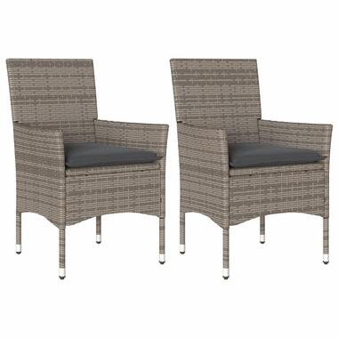 vidaXL - Tuinstoelen - Kussens - Grijs - Poly rattan - 2 stuks product