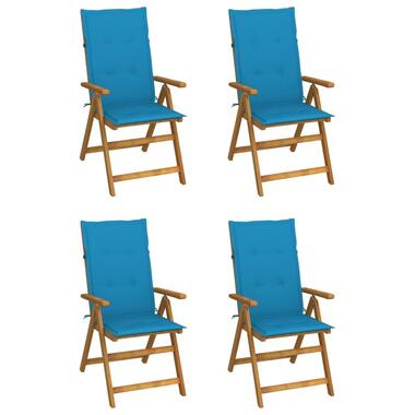 vidaXL - Verstelbare tuinstoelen met kussens - Blauw - Hout - 4 stuks product