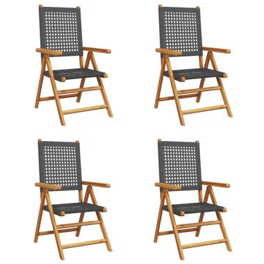 vidaXL - Verstelbare tuinstoelen - Zwart - Poly rattan en hout zwart - 4 stuks product