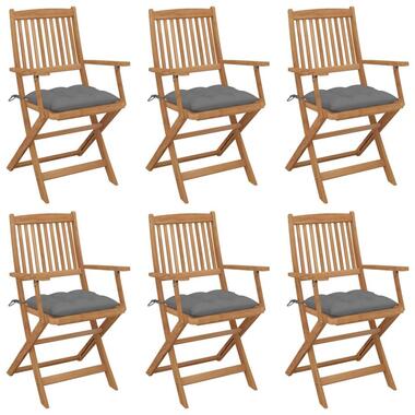 vidaXL - Tuinstoelen met kussens - Inklapbaar - Grijs - Acaciahout - 6 stuks product