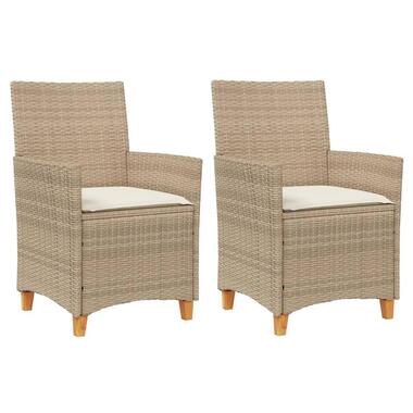 vidaXL - Tuinstoelen met kussens - Beige - Poly rattan en hout - 2 stuks product