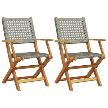 vidaXL - Tuinstoelen - Grijs - Massief acaciahout en poly rattan - 2 stuks product