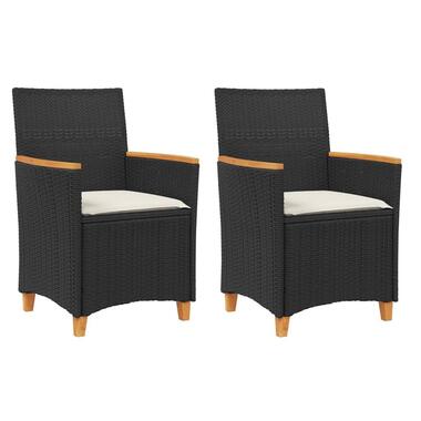 vidaXL - Tuinstoelen met kussens - Zwart - Poly rattan en hout - 2 stuks product