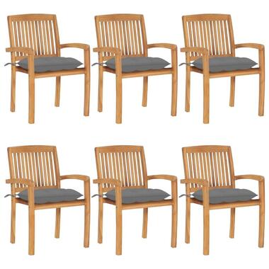 vidaXL - Chaises de jardin avec coussins - Empilables - Teck solide - 6 pcs product