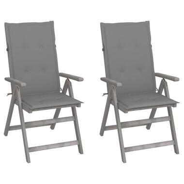 vidaXL - Verstelbare tuinstoelen met kussens - Grijs - Acaciahout - 2 stuks product