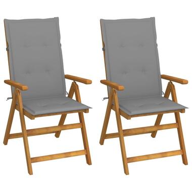 vidaXL - Verstelbare tuinstoelen met kussens - Grijs - Acacia - 2 stuks product