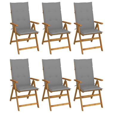 vidaXL - Inklapbaar tuinstoelen - Kussens - Grijs - Hout - 6 stuks - 120x50x3 cm product