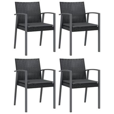 vidaXL - Tuinstoelen en kussens - Zwart - Poly rattan - 56,5x57x83 cm - 4 stuks product