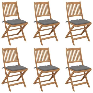 vidaXL - Chaises pliables de jardin - Coussins - Gris - Bois - 6 pcs product