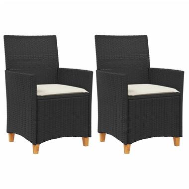 vidaXL - Tuinstoelen met kussens - Zwart - poly rattan en hout - 2 stuks product