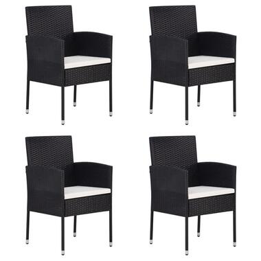 vidaXL - Tuinstoelen - Crèmewitte kussens - Zwart - Poly rattan - 4 stuks product