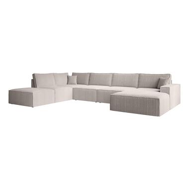 Meubella - Manolo - Hoeksalon 5-zits met chaise longue - Ribstof beige - Rechts product