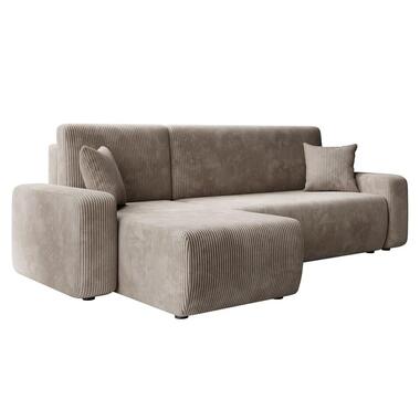 Meubella - Hoeksalon Prudence - Bruin - Ribstof - Universeel product