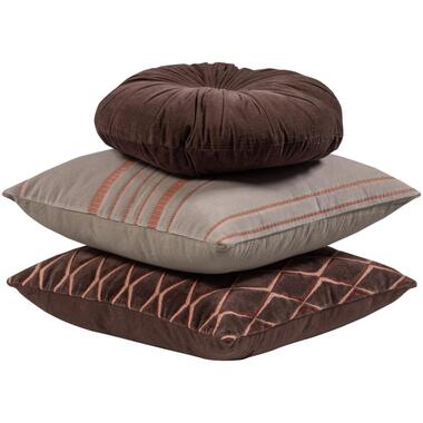 WOOOD Aziz Kussens - Velvet stof - Bruin/Naturel - Set Van 3 product
