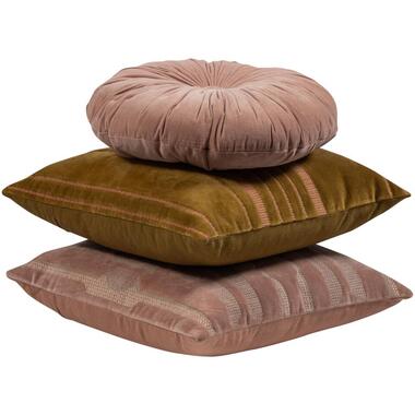 WOOOD Feis Kussens - Velvet stof - Roze/Naturel - Set Van 3 product