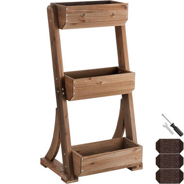 tectake Jardinière verticale FLORA en bois laqué avec toile de paillage, Marron product
