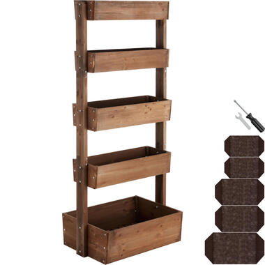 tectake Jardinière verticale FLORA en bois laqué avec toile de paillage, Marron product