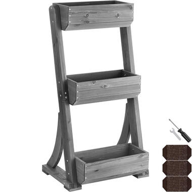 tectake Jardinière verticale FLORA en bois laqué avec toile de paillage, Gris product