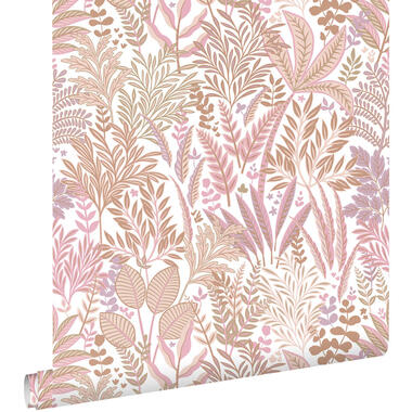 ESTAhome papier peint - feuilles et fleurs tropicales - rose et violet product