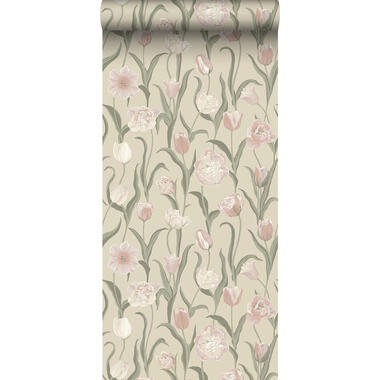Borastapeter behangpapier - bloemen - roze, groen en warm beige product