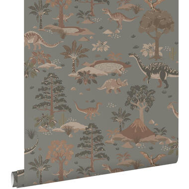 ESTAhome behangpapier - dinosaurussen - vergrijsd blauw en bruin - 50 x 900 cm product