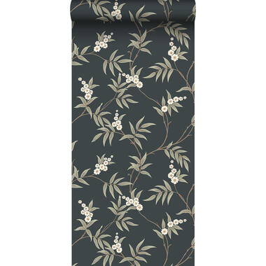 Borastapeter behangpapier - bloemen - donkerblauw en groen - 53 cm x 10.05 m product