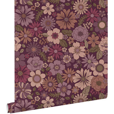 ESTAhome behangpapier - retro bloemen - aubergine paars - 50 x 900 cm product