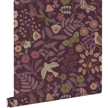 ESTAhome papier peint - fleurs et oiseaux - violet aubergine - 50 x 900 cm product