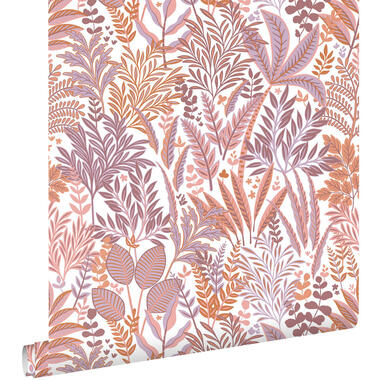 ESTAhome papier peint - feuilles et fleurs tropicales - orange et violet product