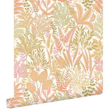 ESTAhome papier peint - feuilles et fleurs tropicales - vert et rose product