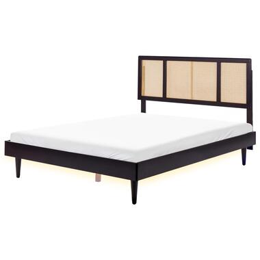 AURAY - Tweepersoonsbed LED - Zwart - 160 x 200 cm - Rubberhout product