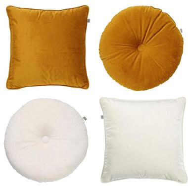 LOT DE 4 COUSSINS - 45x45 cm et Ø40 cm - Jaune, blanc product