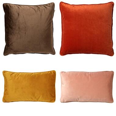 LOT DE 4 COUSSINS - 45x45 cm et 30x50 cm - Marron, orange, jaune, rose product