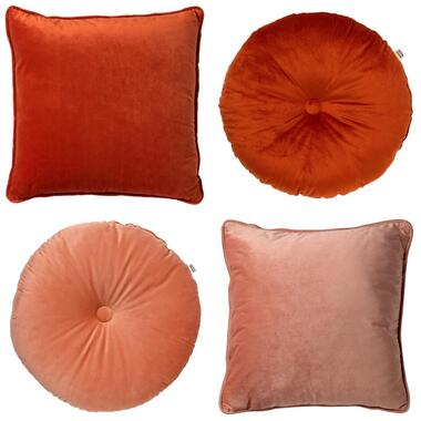 KUSSENSET - 4-delig - 45x45 cm en Ø40 cm - oranje, roze product