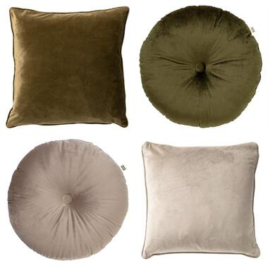 LOT DE 4 COUSSINS - 45x45 cm et Ø40 cm - Vert, beige product