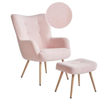 VEJLE II - Fauteuil met hocker - Pastelroze - Bouclé product