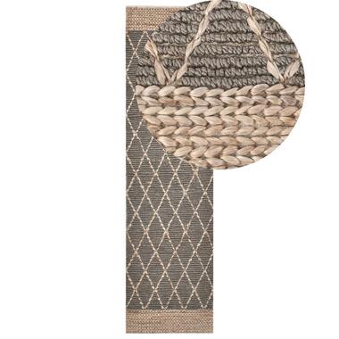 TELLIKAYA - Loper vloerkleed - Grijs - 80 x 300 cm - Jute product