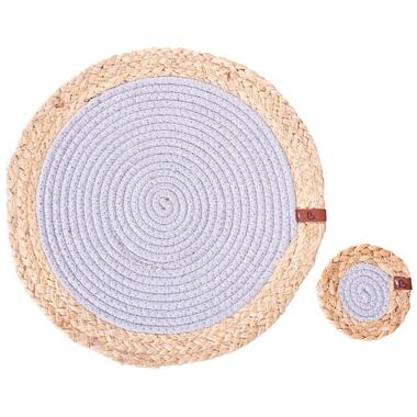 ROSELLA - Set 12 placemats en onderzetters - Grijs/Natuurlijk - Jute product