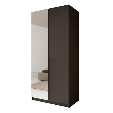 Meubella - Kleerkast Bruno 2 - Zwart - 100 cm - Met spiegel product