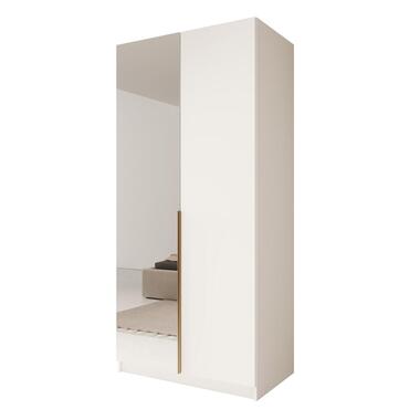 Meubella - Kleerkast Bruno 2 - Wit - 100 cm - Met spiegel product